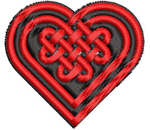 Iron on / Sew On Patch Applique Heart with Celtic Knot Center Embroidered Design