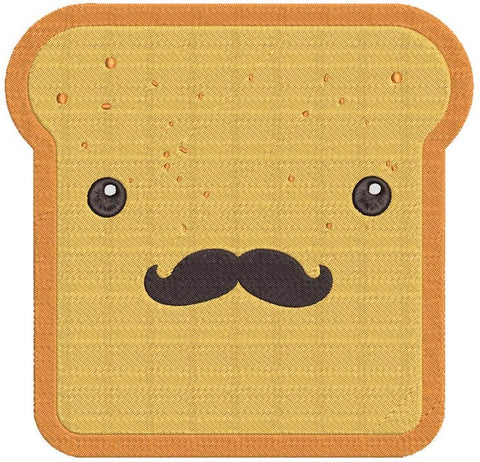 Iron on / Sew On Patch Applique Hipster Bread Slice with Mustache Embroidered Design