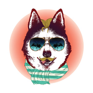 Hipster Summer Husky Dog with Glasses and Mustache Vinyl Decal Sticker
