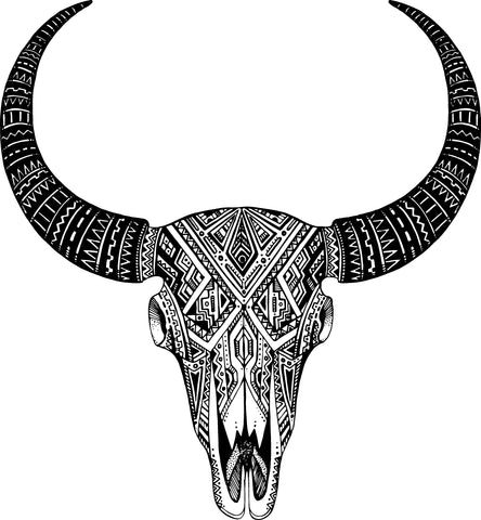 Hipster Tribal Pattern Horn Black and White Desert Animal Skull Vinyl Decal Sticker