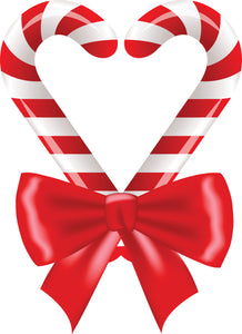 Holiday Christmas Candy Cane Heart with Bow Vinyl Decal Sticker