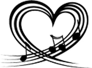 I Love Music Notes on Heart Shaped Staff Vinyl Decal Sticker