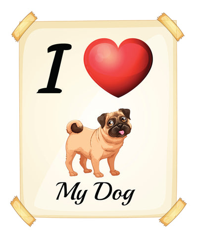 I Heart Love My Pug Puppy Dog Poster Cartoon Vinyl Decal Sticker
