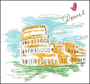 I Love Rome Roman Colosseum Cartoon Icon Border Around Image As Shown Vinyl Sticker