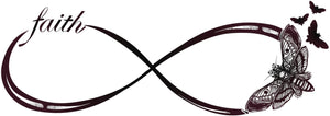 Infinity Symbol Sketch with Faith and Moth Silhouette Vinyl Decal Sticker
