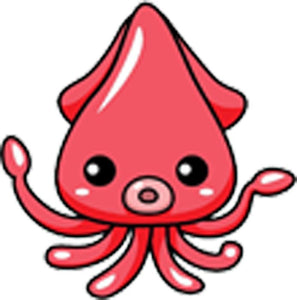 Kawaii Baby Squid Emoji Faces Colorful Sea Animal Cartoon - Red Vinyl Decal Sticker