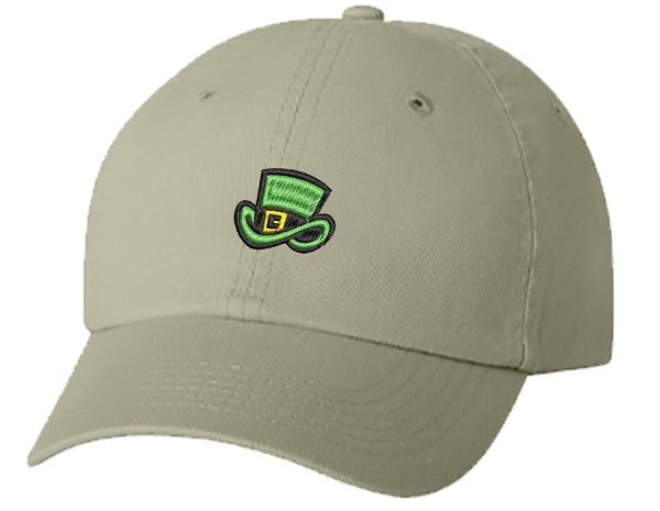 Unisex Adult Washed Dad Hat Green Irish Leprechaun  Top Hat Cartoon (1) Embroidery Sketch Design