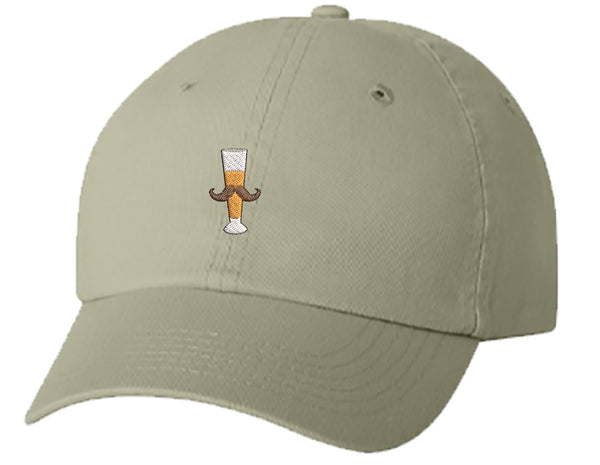 Unisex Adult Washed Dad Hat Pilsner Skinny Beer Glass with Handlebar Mustache Manly Brewery Drink Funny Symbol Icon Cartoon Embroidery Sketch Design