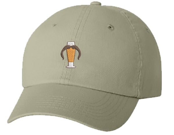 Unisex Adult Washed Dad Hat Pilsner Beer Glass with Horseshoe Mustache Manly Brewery Drink Funny Symbol Icon Cartoon Embroidery Sketch Design