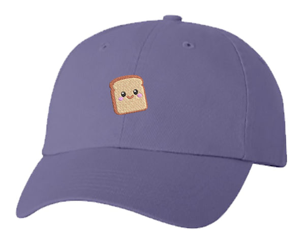 Unisex Adult Washed Dad Hat Cute Sweet Simple Slice of Bread Kawaii Emoji Cartoon Art - White Bread Embroidery Sketch Design