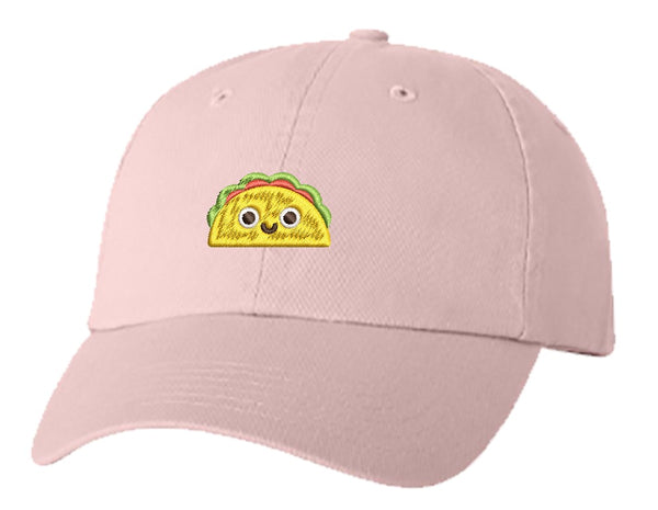 Unisex Adult Washed Dad Hat Mexican Food Cartoon Emoji - Taco Embroidery Sketch Design