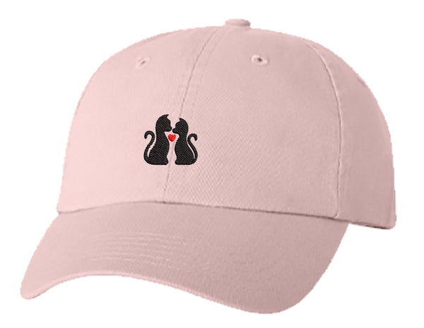 Unisex Adult Washed Dad Hat Pretty Glowing Black Kitty Cat Couple Cartoon Embroidery Sketch Design