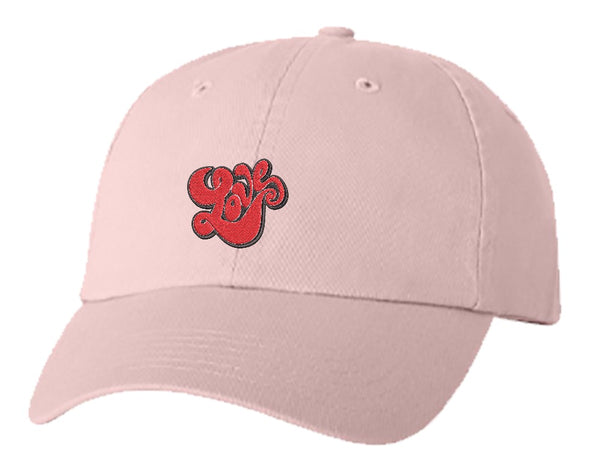 Unisex Adult Washed Dad Hat Simple Red Retro Love Bubble Letter Embroidery Sketch Design