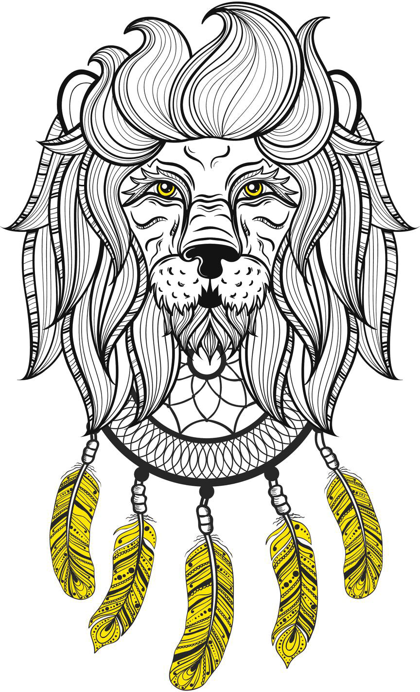 Lion with Voluminous Mane and Yellow Feathers Vinyl Decal Sticker