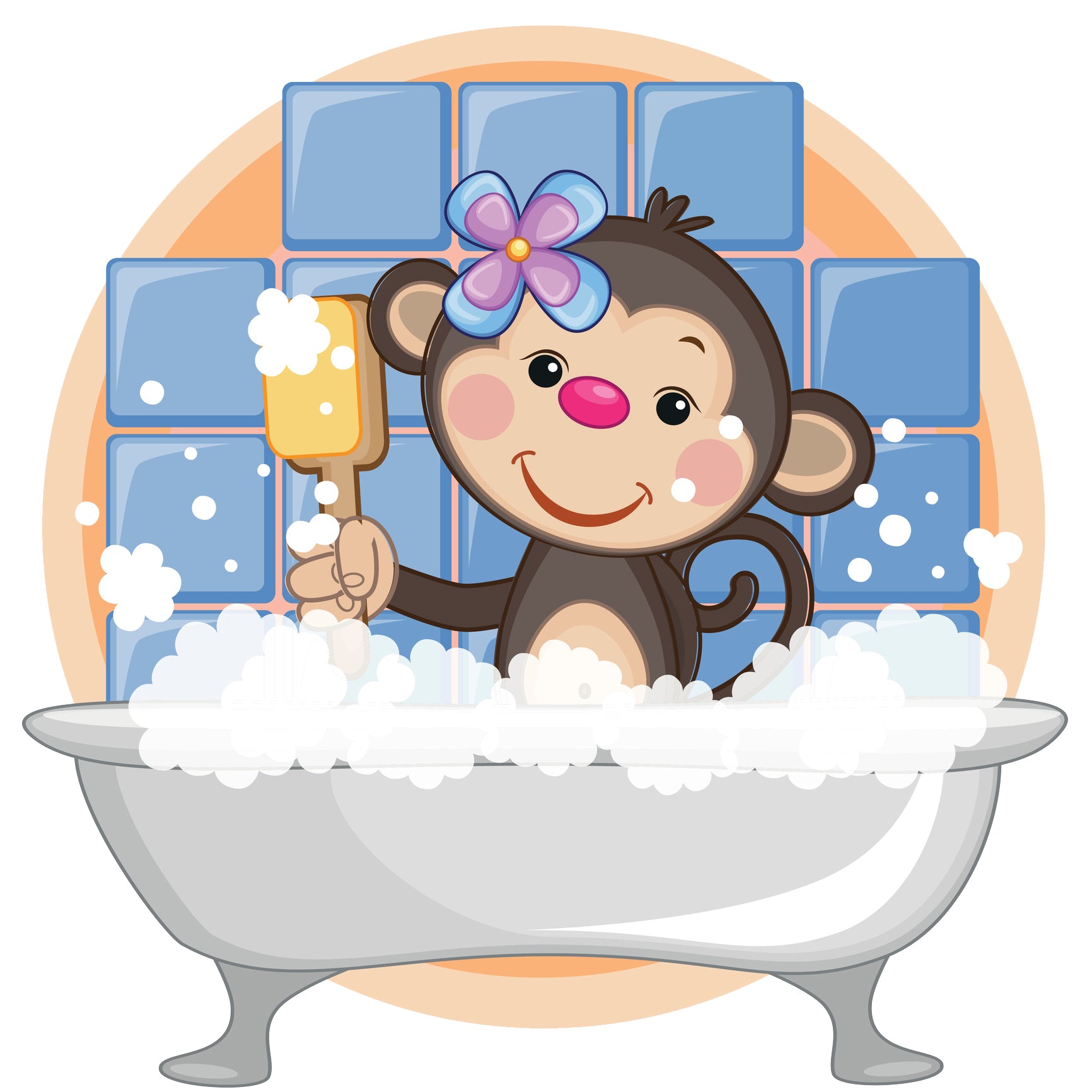 Little Girl Monkey in Bubble Bath Vinyl Decal Sticker