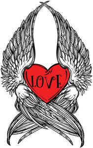 Love Red Heart Sketch with Wings Vinyl Decal Sticker