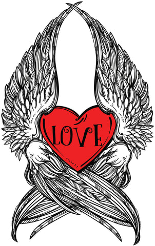 Love Red Heart Sketch with Wings Vinyl Decal Sticker