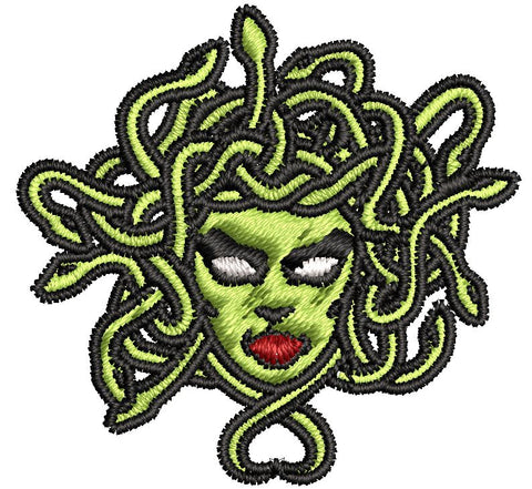 Iron on / Sew On Patch Applique MEDUSA WITH GREEN SNAKES AND RED LIPSTICK	Embroidered Design