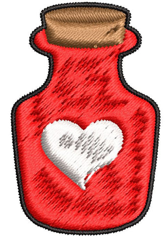 Iron on / Sew On Patch Applique Magic Love Potion in Red Pink Bottle Embroidered Design