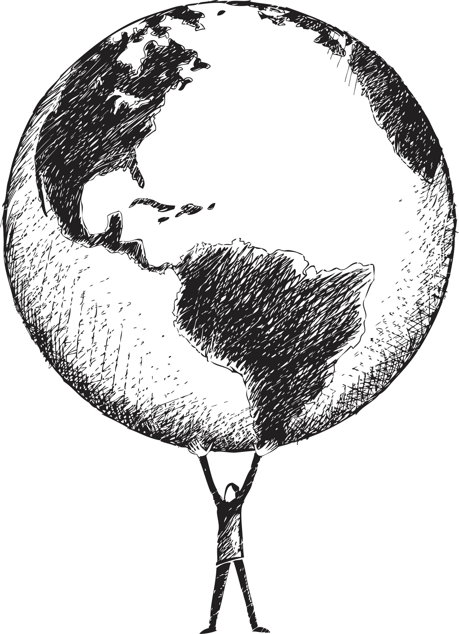 Man Holding the World Earth Pencil Sketch Drawing Vinyl Decal Sticker