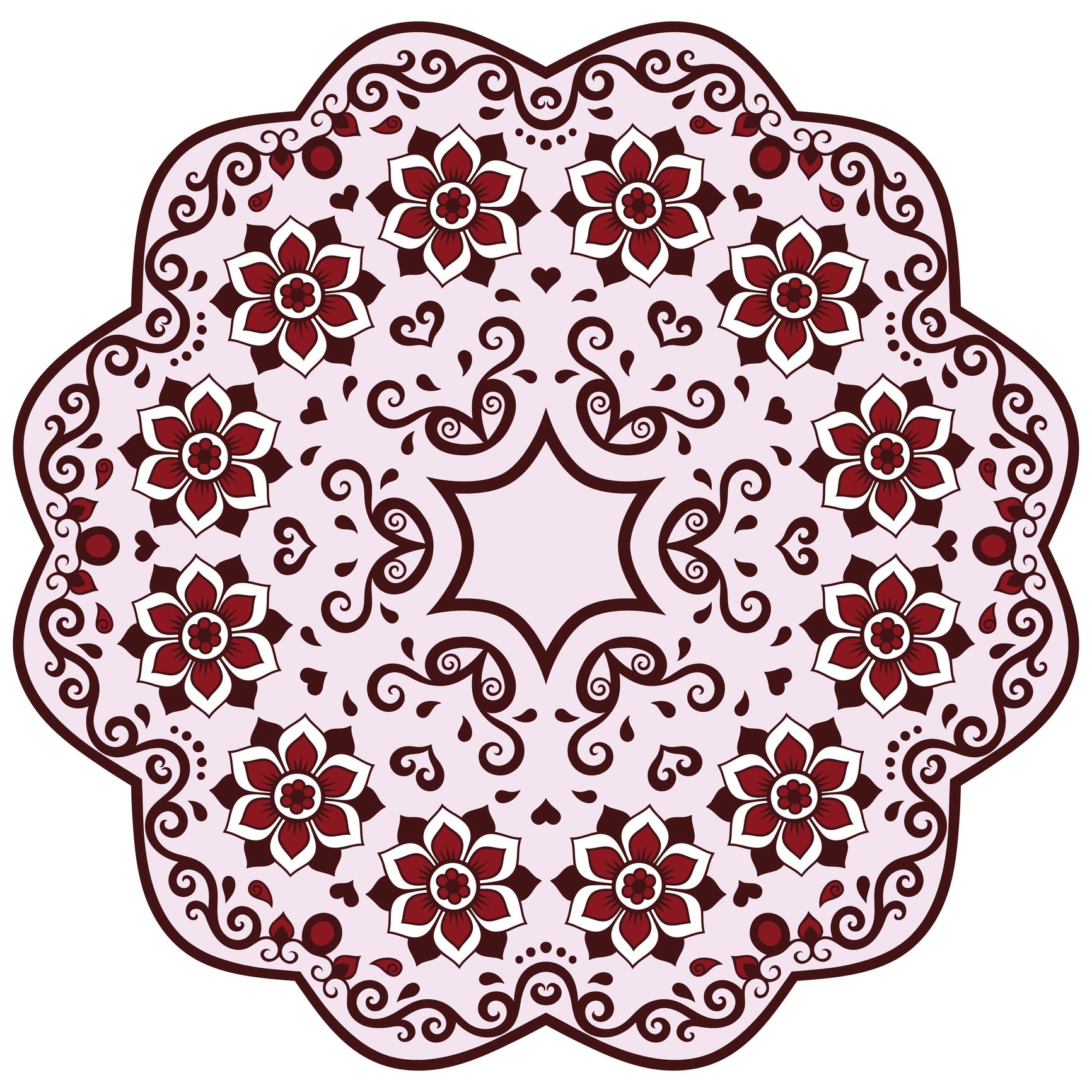 Maroon and Pink Flower with Mini Mandala Flowers Vinyl Decal Sticker