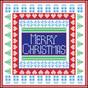 Merry Christmas Cross Stitch Quilt Square Border Around Image As Shown Vinyl Sticker