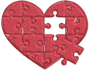 Iron on / Sew On Patch Applique Missing Puzzle Piece Of Red Heart Cartoon Embroidered Design