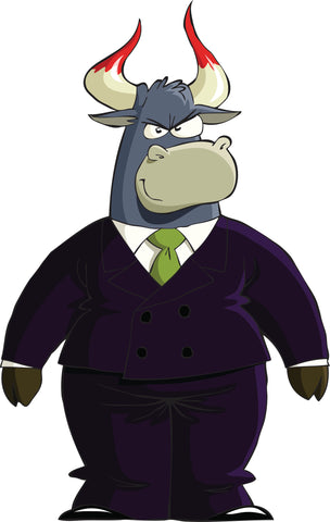 Money Hungry Animal in Business Suit Cartoon - Bull Vinyl Decal Sticker