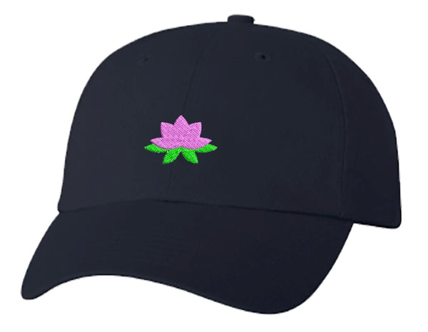 Unisex Adult Washed Dad Hat Pretty Dainty Floating Water Lily Lotus Cartoon Flower - Pink Embroidery Sketch Design