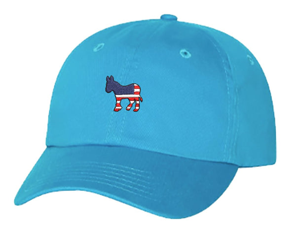 Unisex Adult Washed Dad Hat Political Red White And Blue American Pencil Illustration #2 - Democratic Party Donkey Cartoon Embroidery Sketch Design