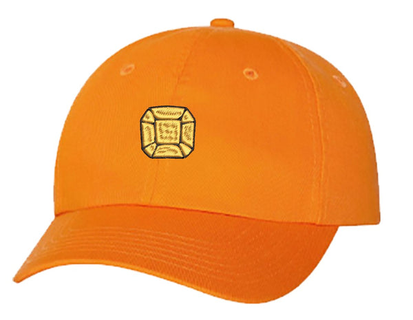 Unisex Adult Washed Dad Hat Square Cushion Beveled Gemstone Birthstone Jewel Cartoon - Amber Orange Embroidery Sketch Design