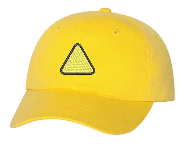Unisex Adult Washed Dad Hat Simple Yellow Triangle Sign Symbol Icon - Blank Embroidery Sketch Design