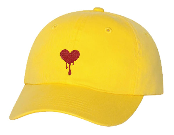 Unisex Adult Washed Dad Hat Red Heart Breaking Melting And Dripping Down #2 - Short Heart  Embroidery Sketch Design