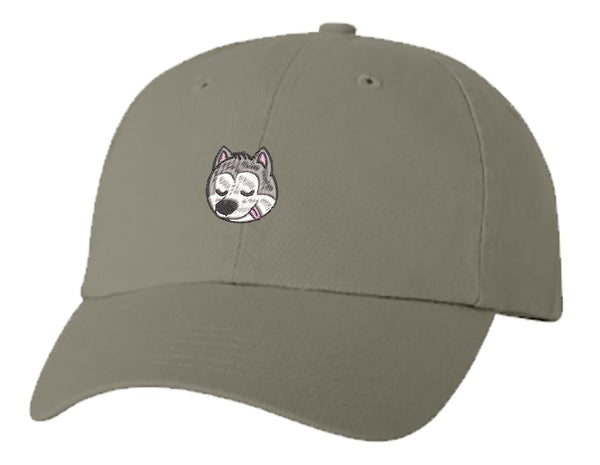 Unisex Adult Washed Dad Hat Cute Sleepy Lazy Husky Puppy Dog Cartoon - Husky Head Embroidery Sketch Design