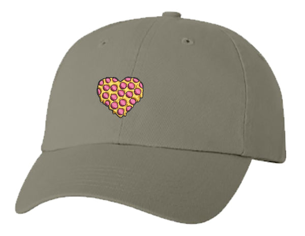 Unisex Adult Washed Dad Hat Pepperoni Cheese Pizza Melting Heart Cartoon Embroidery Sketch Design