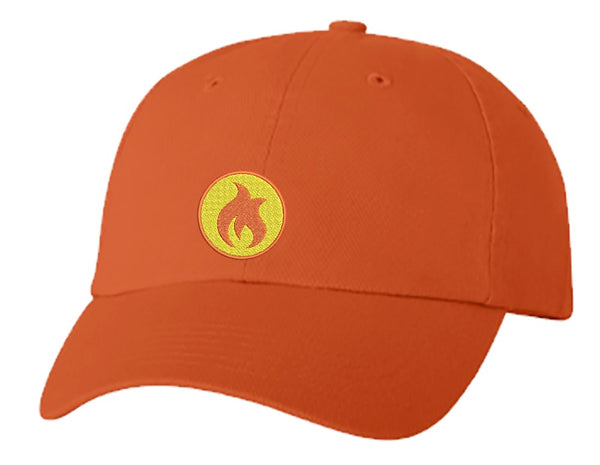 Unisex Adult Washed Dad Hat Simple Orange Yellow Flame Cartoon Icon Embroidery Sketch Design
