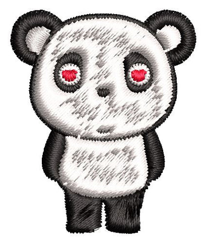 Iron on / Sew On Patch Applique PANDA BEAR ICON 3 WITH HEARTS LOVE BLACK WHITE RED	Embroidered Design