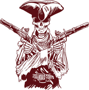 PIRATE SKELETON WITH HAT AND TWO GUNS Vinyl Decal Sticker