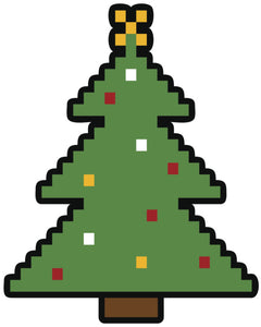 PIXELATED CHRISTMAS EVE TREE DECORATIONS ORNAMENTS HOLIDAY GREEN BROWN RED WHITE BLACK YELLOW Vinyl Decal Sticker