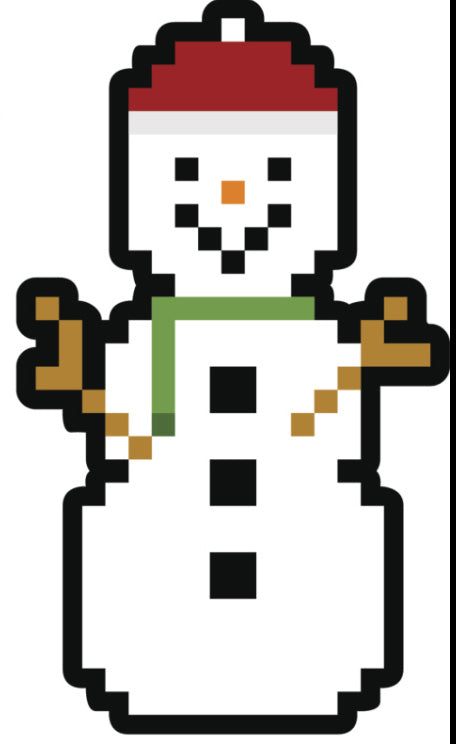 PIXELATED FROSTY THE SNOWMAN CHRISTMAS EVE HOLIDAY WHITE RED BLACK ORANGE Vinyl Decal Sticker
