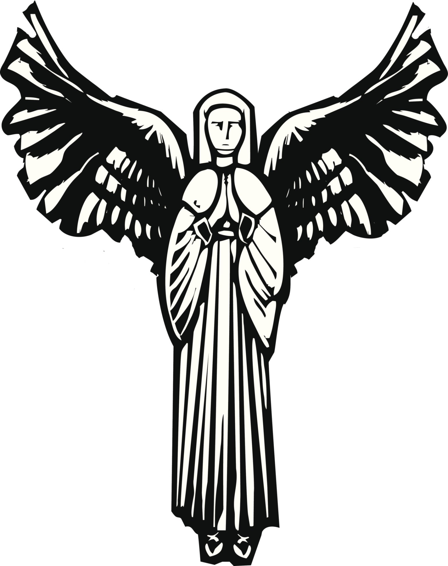 PRAYING ANGEL WITH WINGS BLACK WHITE Vinyl Decal Sticker