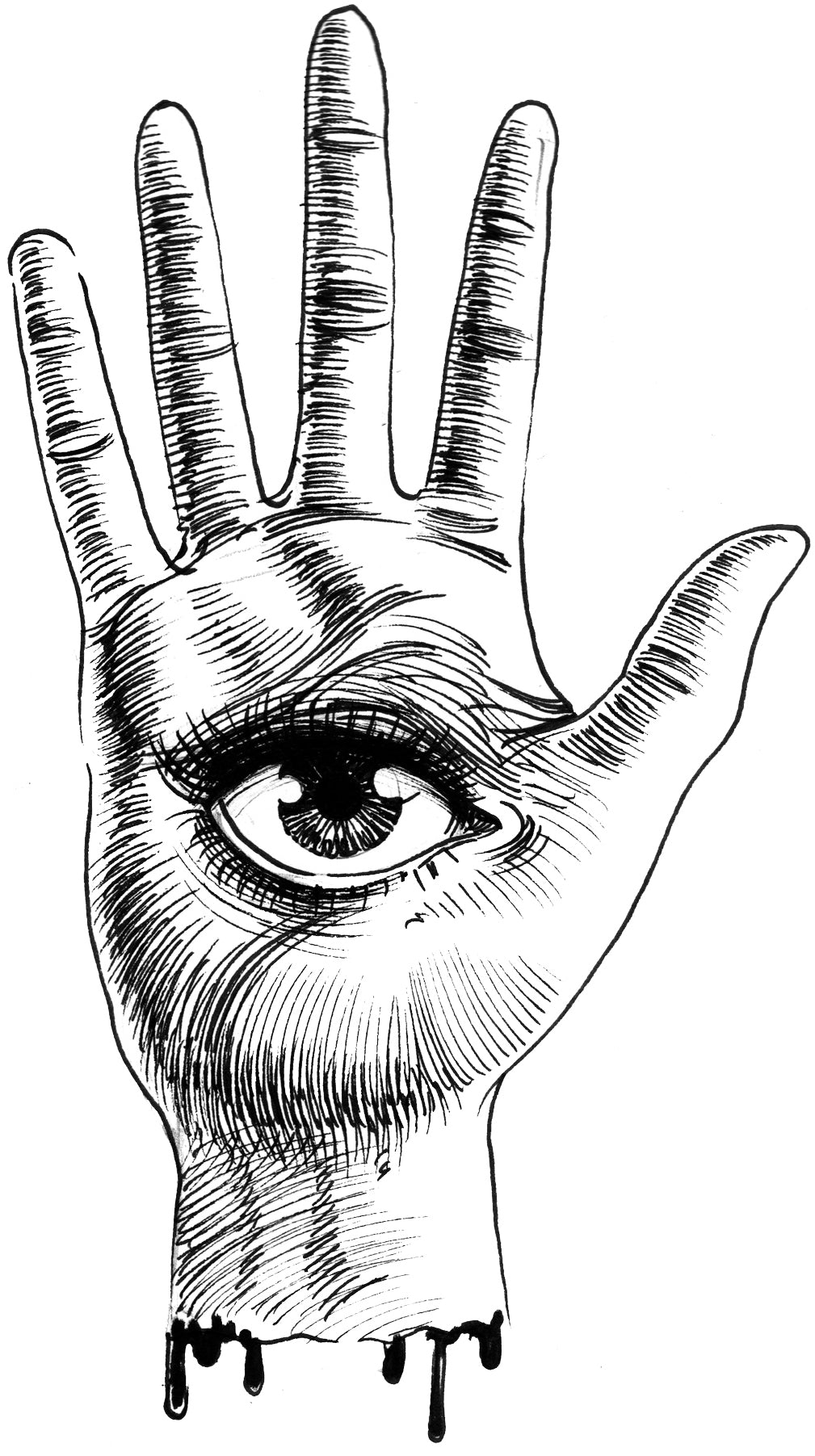 Pencil Sketch Bleeding Right Hand with Seeing Eye Vinyl Decal Sticker