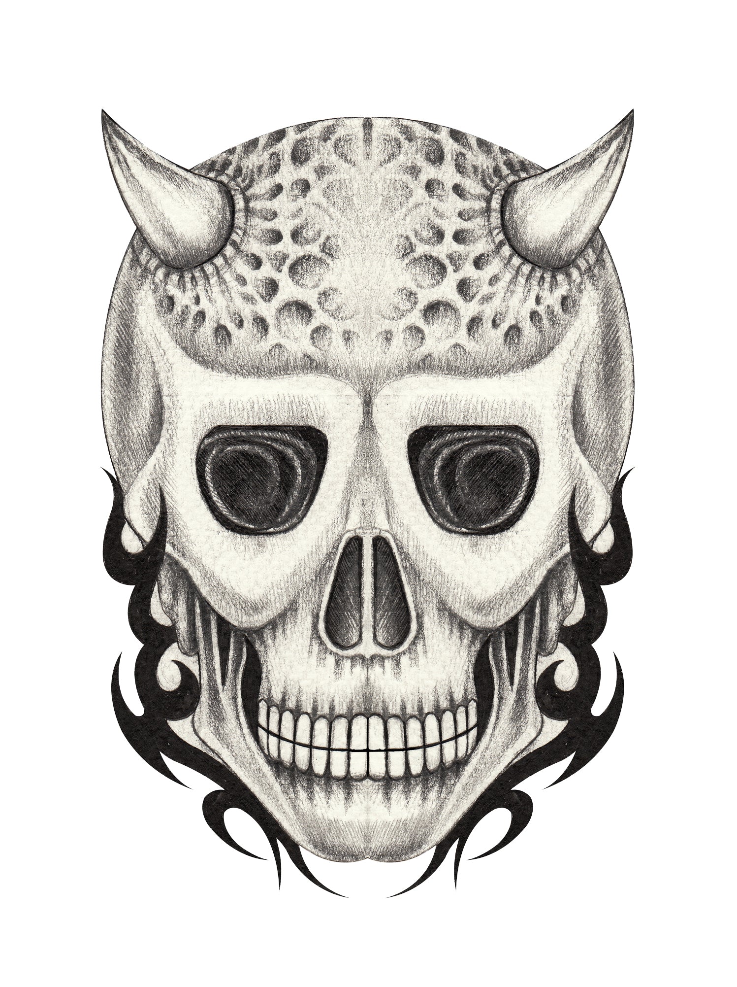Pencil Sketch Devil Skull with Horns Vinyl Decal Sticker
