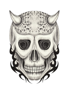 Pencil Sketch Devil Skull with Horns Vinyl Decal Sticker