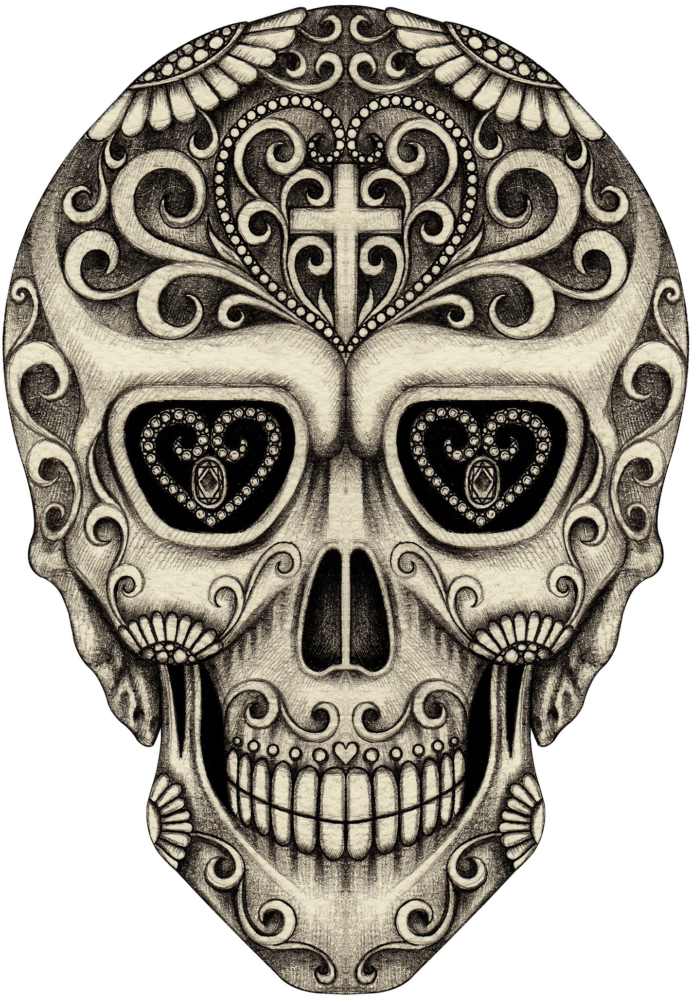Pencil Sketch Dia De Los Muertos Skull Vinyl Decal Sticker