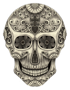 Pencil Sketch Dia de los Muertos Floral Swirl Skull #9 Vinyl Decal Sticker