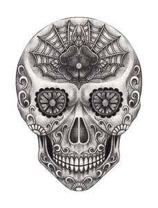 Pencil Sketch Floral Swirl Skull with Spider Web #1 Vinyl Decal Sticker
