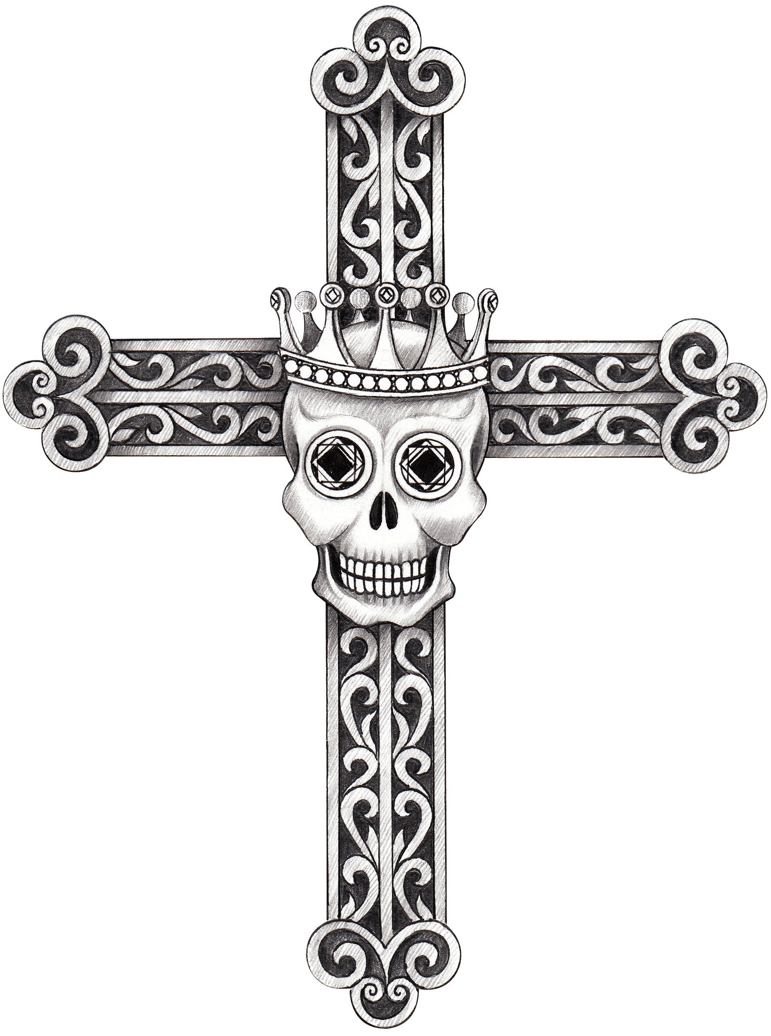 Pencil Sketch Gothic Cross with Skull #1 Vinyl Decal Sticker