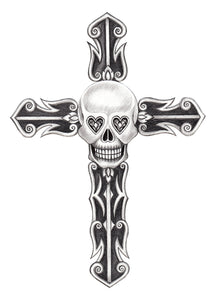 Pencil Sketch Gothic Cross with Skull #2 Vinyl Decal Sticker