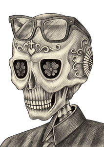 Pencil Sketch Hipster Skeleton Man Vinyl Decal Sticker